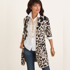 Chico’s beige & black Animal Print Jacquard open Cardigan size 2 Large